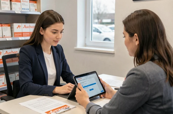 Rencontre entre une étudiante et un responsable RH Auchan pour finaliser un contrat étudiant via HR4You
